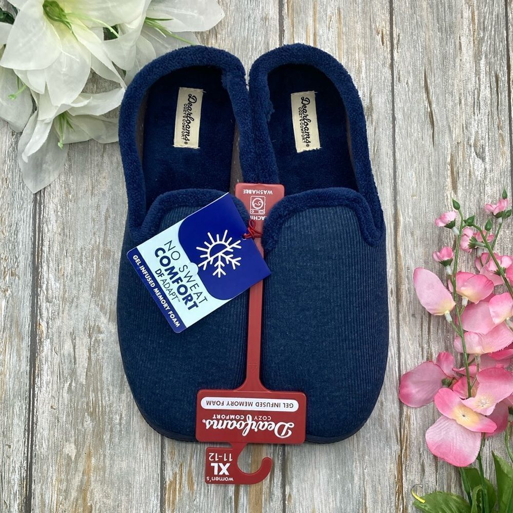 Dearfoams Cozy Comfort Rib Knit Closed Dark Blue Slippers Size XL 11/12
